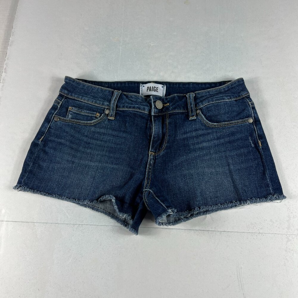 Paige Jeans Shorts 29* Catalina Low Rise Blue Cut Off Stretch Denim Jorts Tag 26